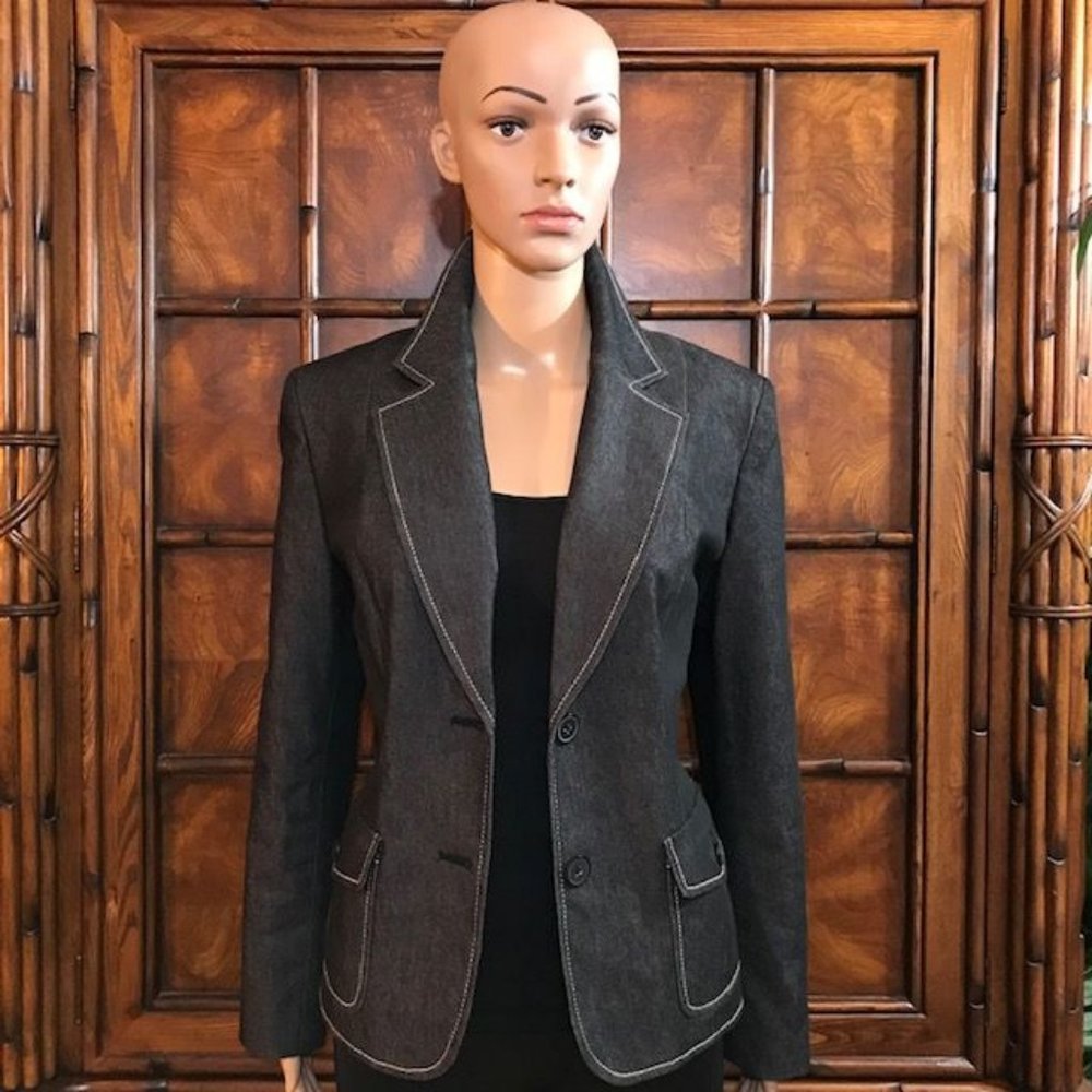 Kasper Black Denim Contrast Stitch Blazer